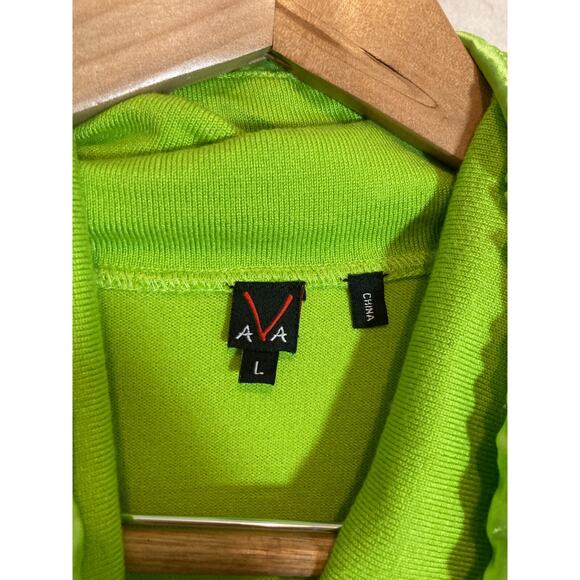 AVA Sweater Womens Large Neon Green Full Front Zip Up Satin Cowl Neck Cardigan - Picture 12 of 12